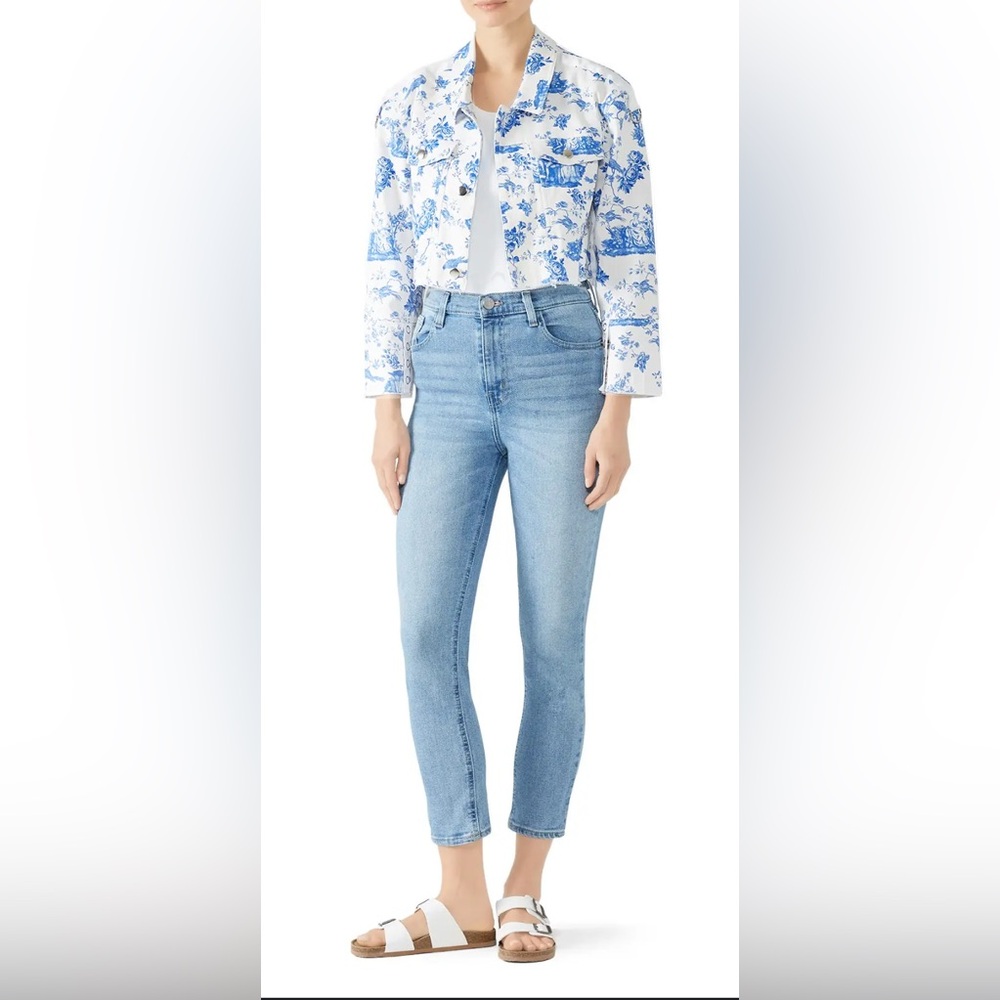 For Love & Lemons Delphine Cropped Denim Jacket | Toile Print | Cottagecore Chic - Picture 2 of 9